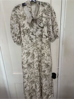 ZIMMERMANN Cream Midi Dress with Sage Floral Print